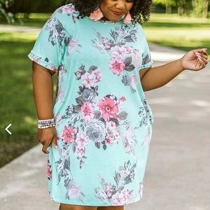 Plus Size Teal and Floral Dress 2X
